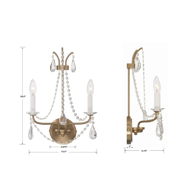 Karrington 2 Light Aged Brass Wall Mount - 12.5"W x 18.5"H x 6.75"D