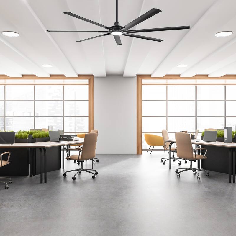 84" Matte Black Dimmable Large Industrial Ceiling Fan with LED Light and Remote - 84 in. D x 84 in. W x 15.3 in. H