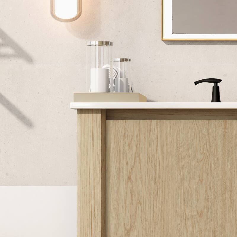 Bathroom Vanity with Ceramic Sink, Bathroom Cabinet with Soft-Closing Doors, Freestanding Cabinet with Open Shelf