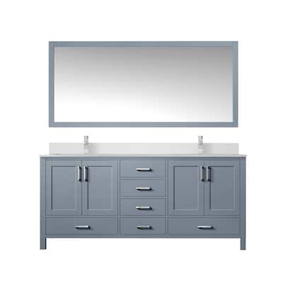 Jacques White Bath Vanity, Cultured Marble Top, Faucet Set and Mirror