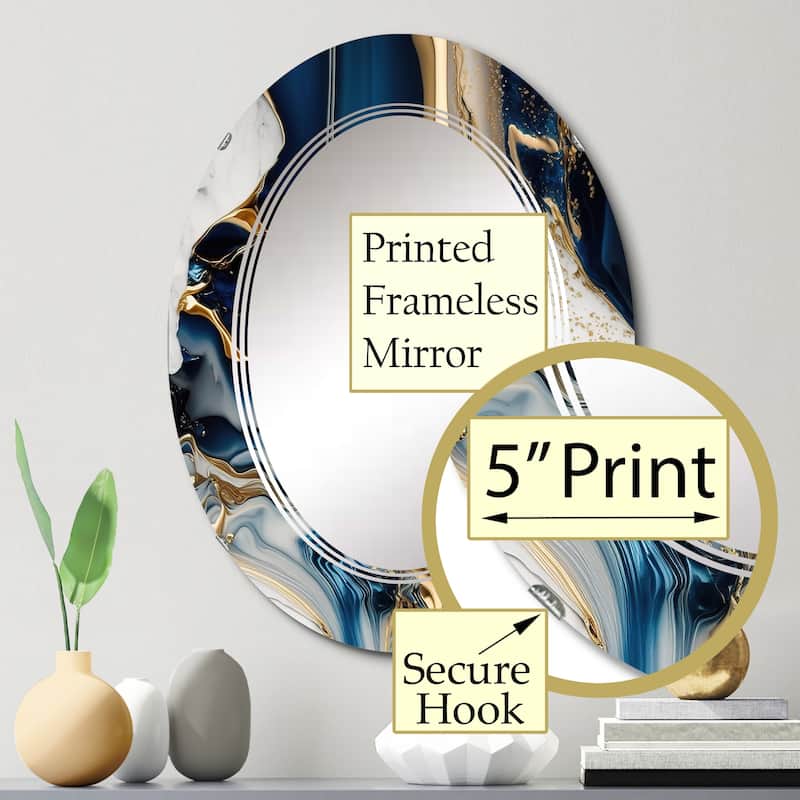 Designart 'Abstract Geode Waves Blue V' Printed Modern Waves Wall Mirror