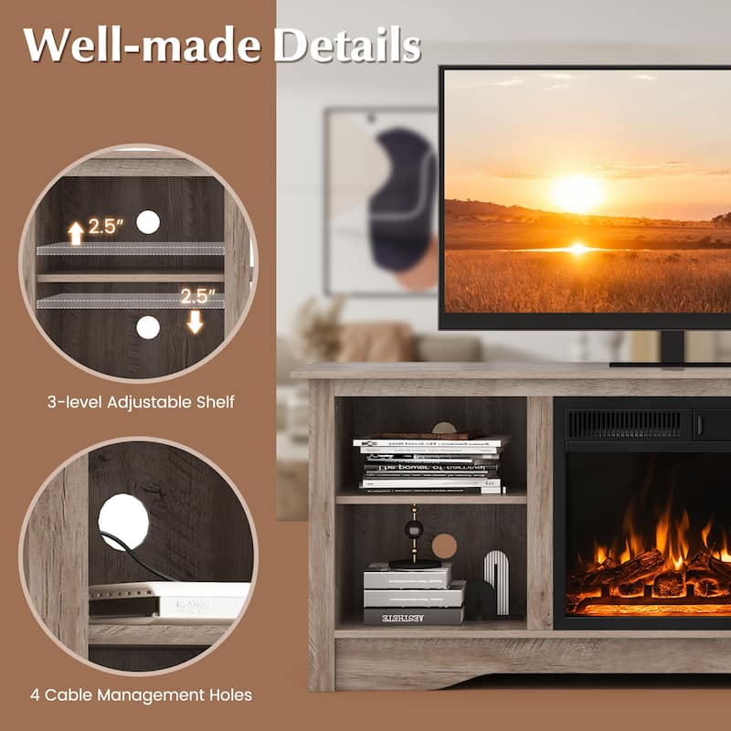 Gymax 58'' TV Stand w/ 18'' Electric Fireplace Heater 750W/1500W &