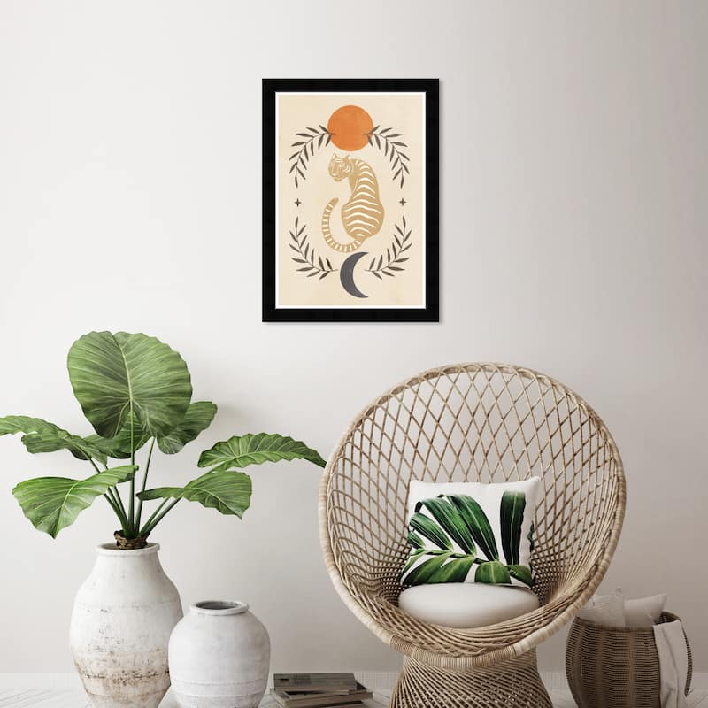 Wynwood Studio Prints Animals Tiger Moon and Sun Brown and Light Brown Modern & Contemporary Wall Art Canvas Print - Black