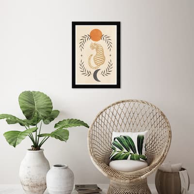 Wynwood Studio Prints Animals Tiger Moon and Sun Brown and Light Brown Modern & Contemporary Wall Art Canvas Print