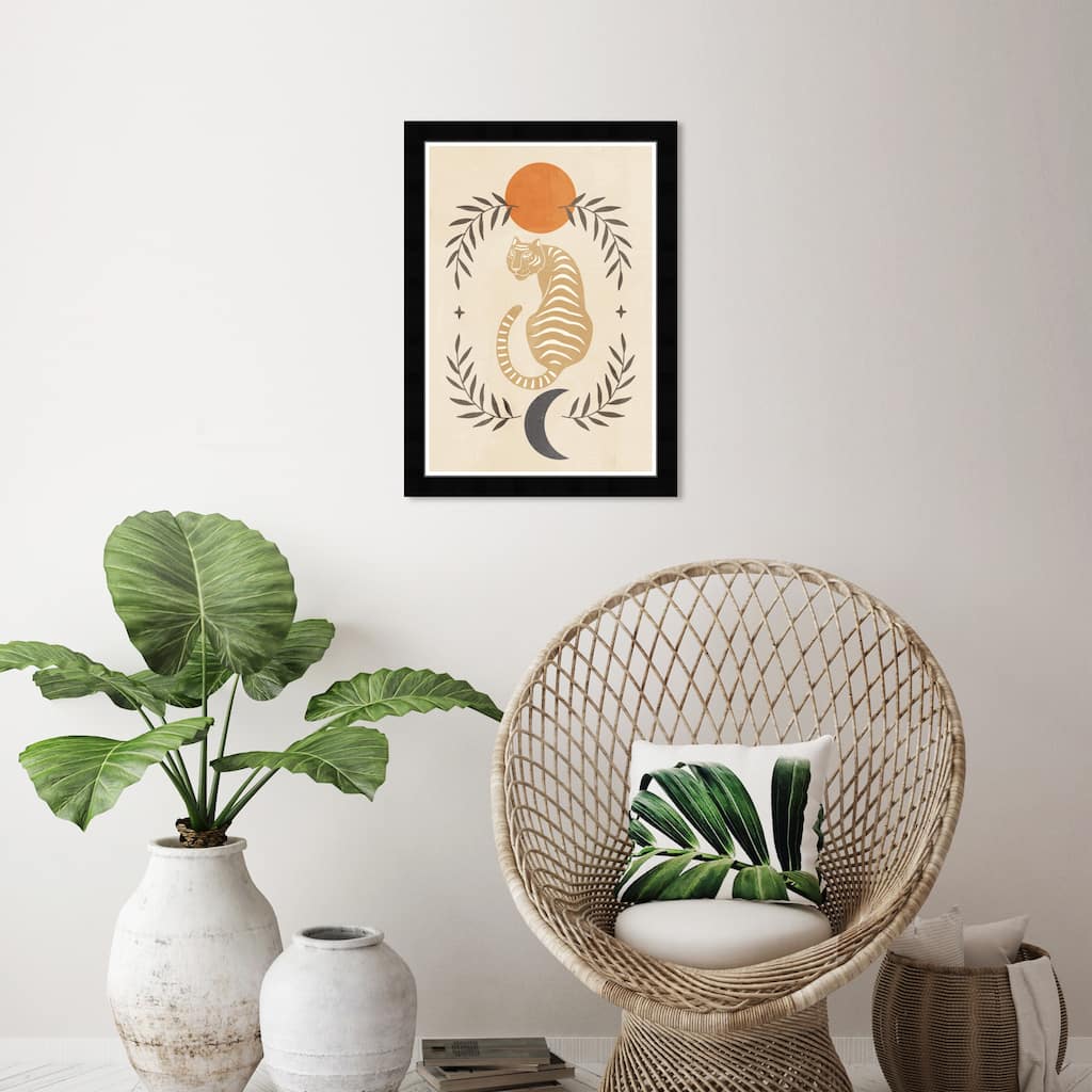Wynwood Studio Prints Animals Tiger Moon and Sun Brown and Light Brown Modern & Contemporary Wall Art Canvas Print