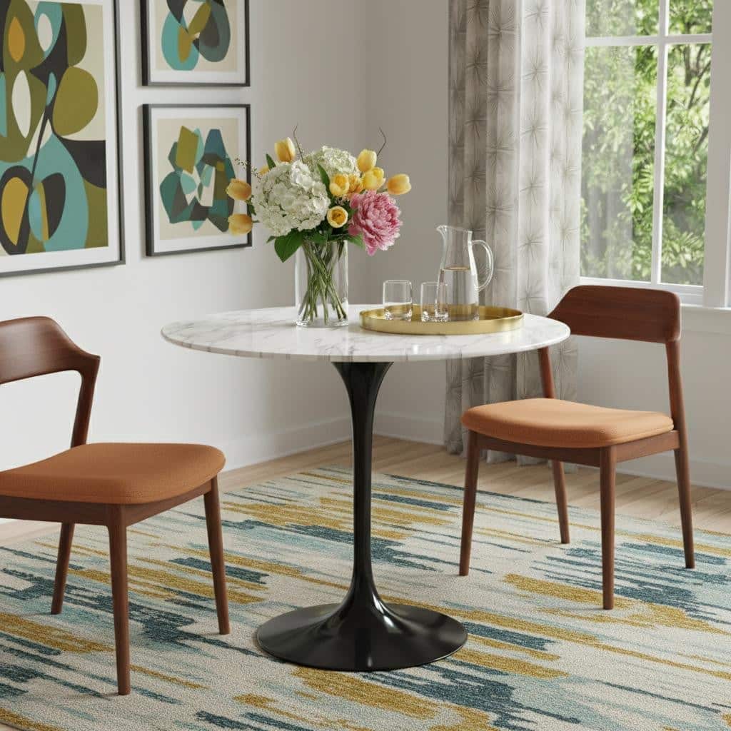 HomeRoots 32" White And Black Marble And Metal Dining Table - 32.00 in. x 30.50 in. x 32.00 in.