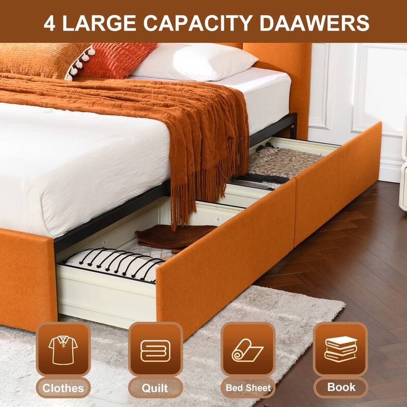 Plywood Frame Platform Bed with Storage Drawers