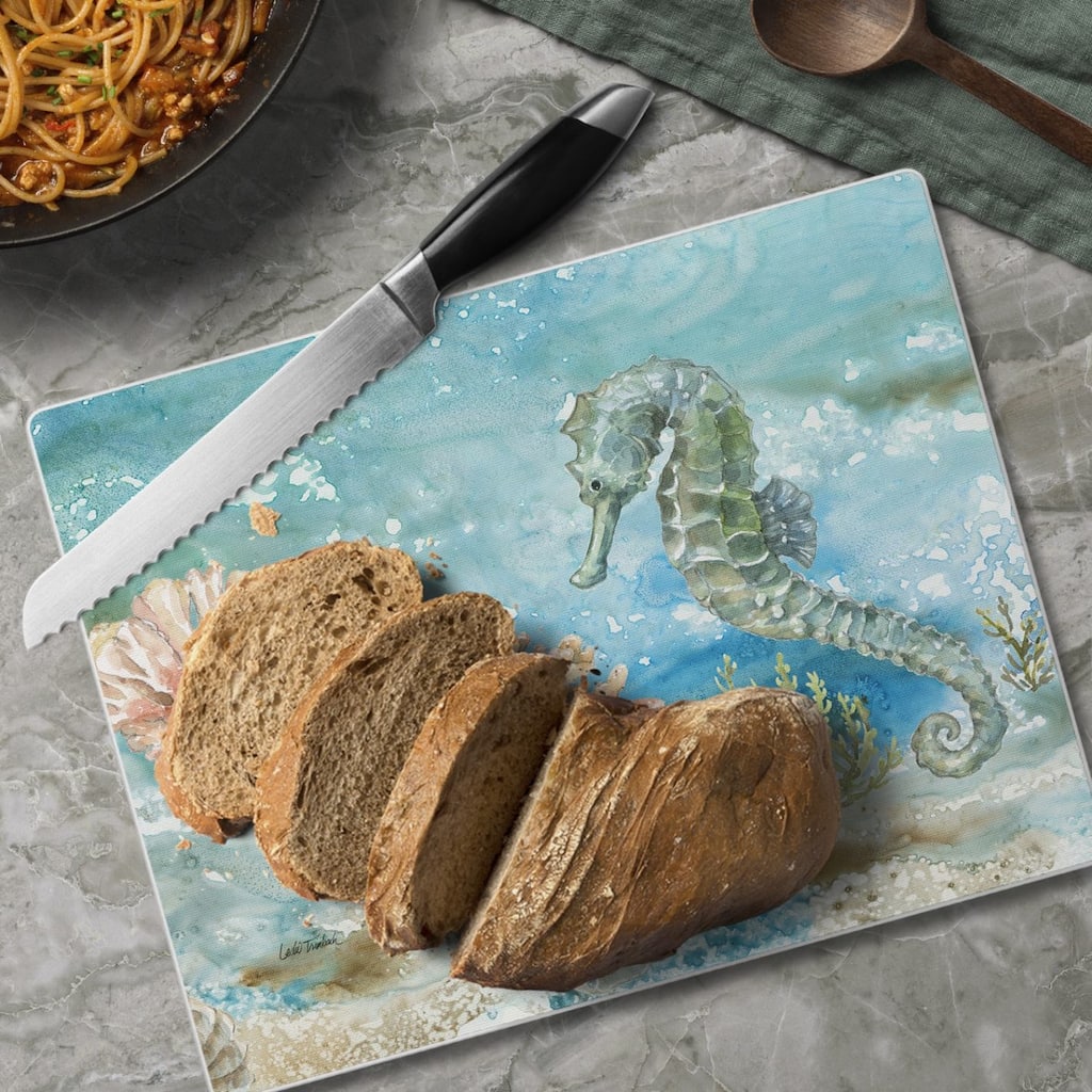 Under Sea Horse 3mm Heat Tolerant Tempered Glass Cutting Board 10” x 8” Manufactured in the USA Dishwasher Safe