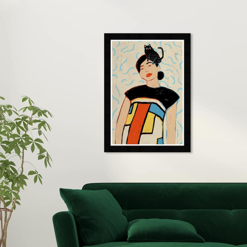 Wynwood Studio Prints Fashion and Glam Just A Girl and Her Cat Black and Modern & Contemporary Wall Art Canvas Print - Black
