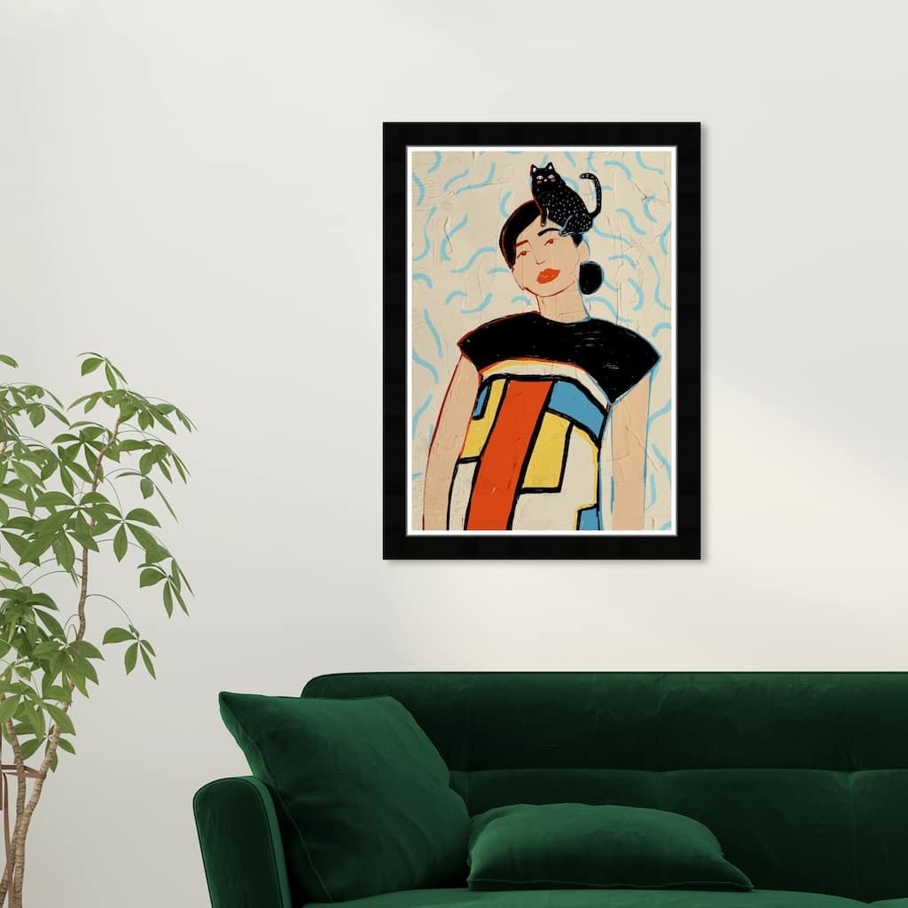 Wynwood Studio Prints Fashion and Glam Just A Girl and Her Cat Black and Modern & Contemporary Wall Art Canvas Print
