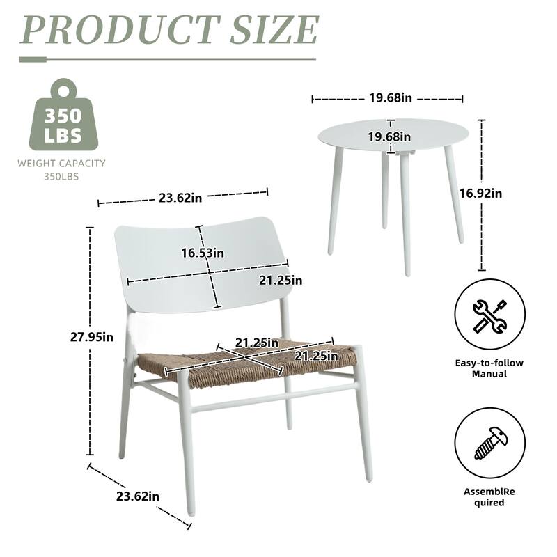 HOMEFUN Outdoor 3-Piece Aluminum Rattan Dining Sets