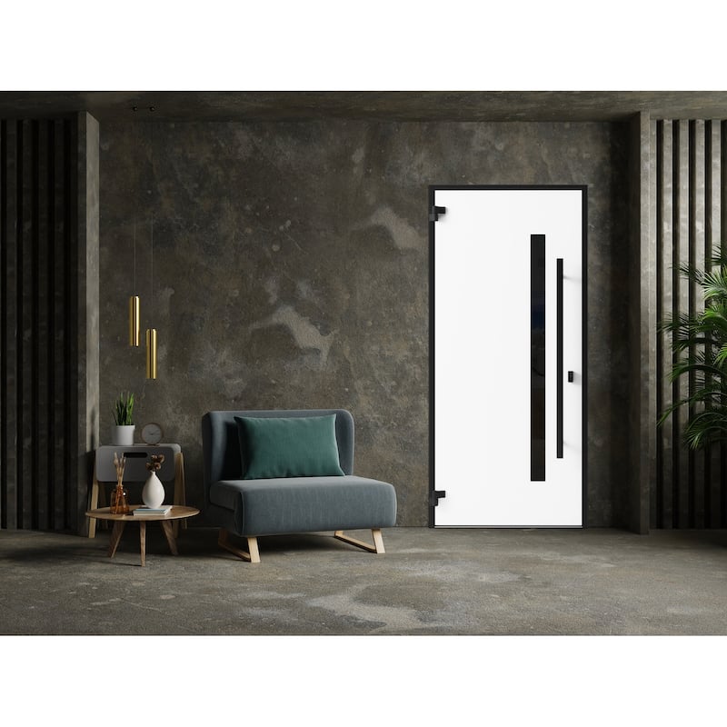 Front Exterior Prehung Steel Door Ronex 0144 Grey Entry Metal Painted W36xH80 Left hand Inswing
