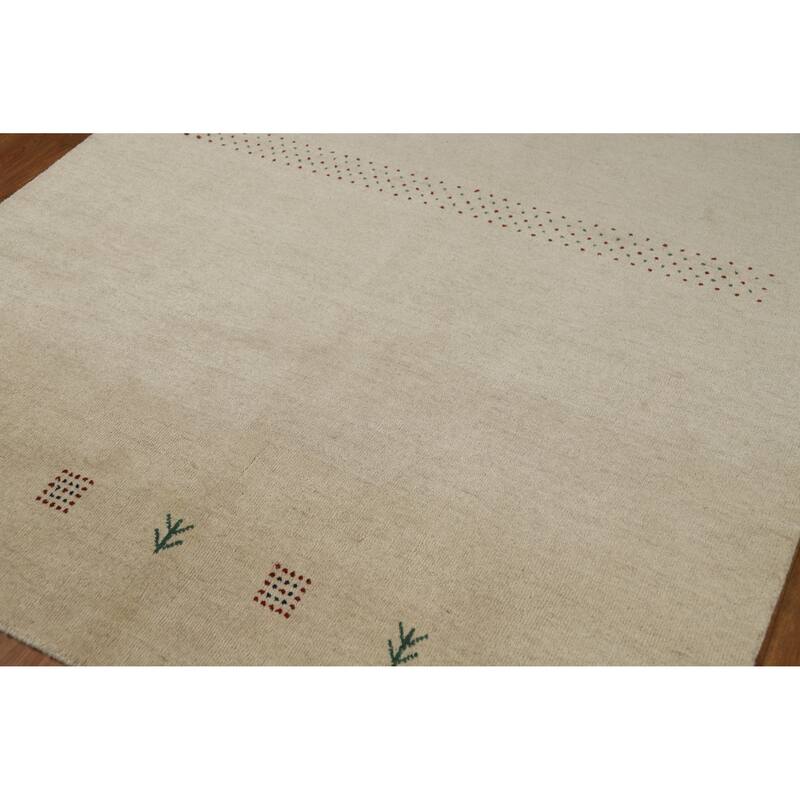 Hand Knotted Oriental 100% Wool Carpet Tribal Tribal Beige & Ivories Gabbeh Area Rug - 7' 4'' X 5' 2''