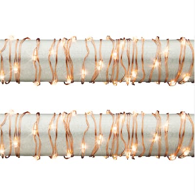 Set of 2 10 ft Battery Operated Warm White Micro Light String on Copper Wire