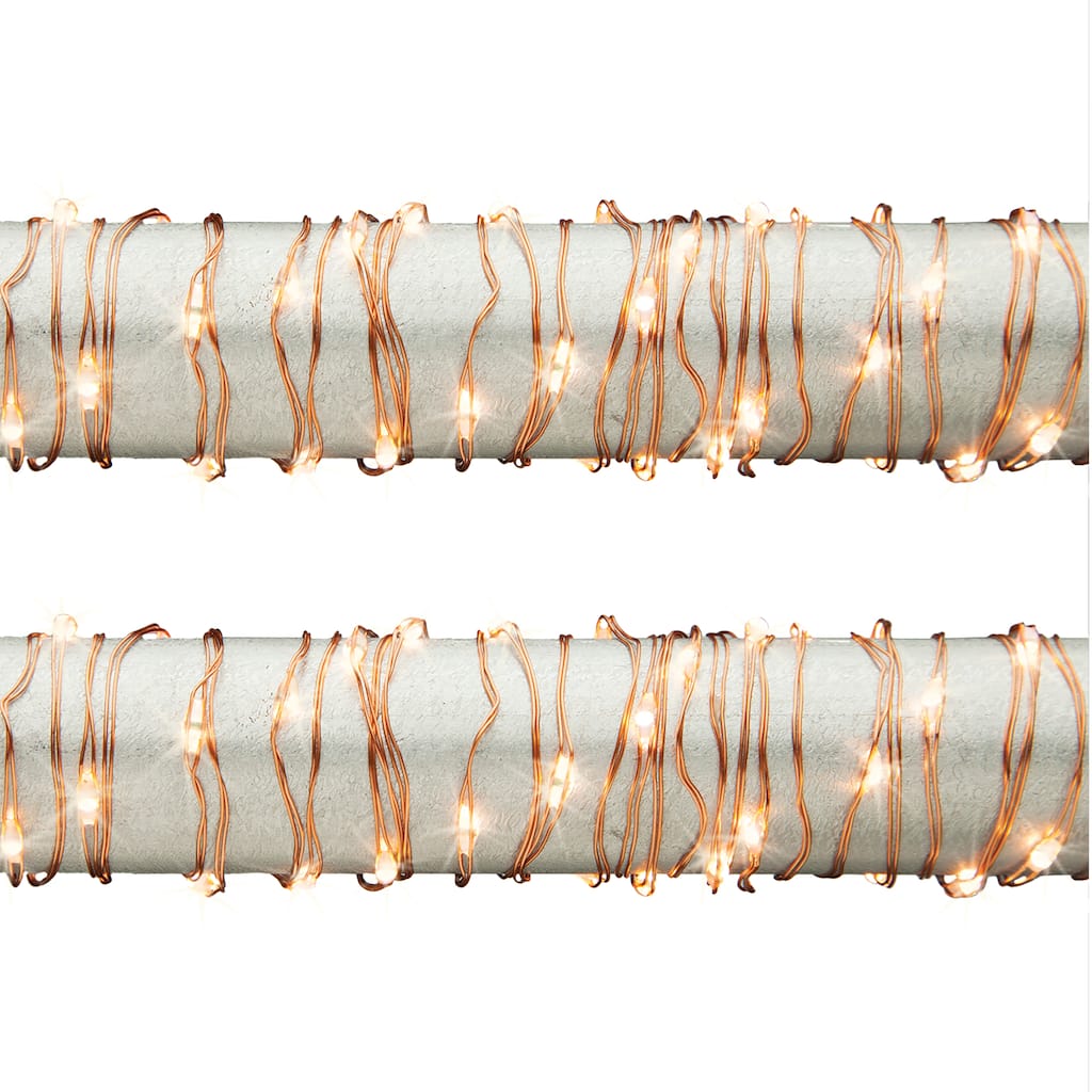 Set of 2 20 ft Battery Operated Warm White Micro Light String on Copper Wire