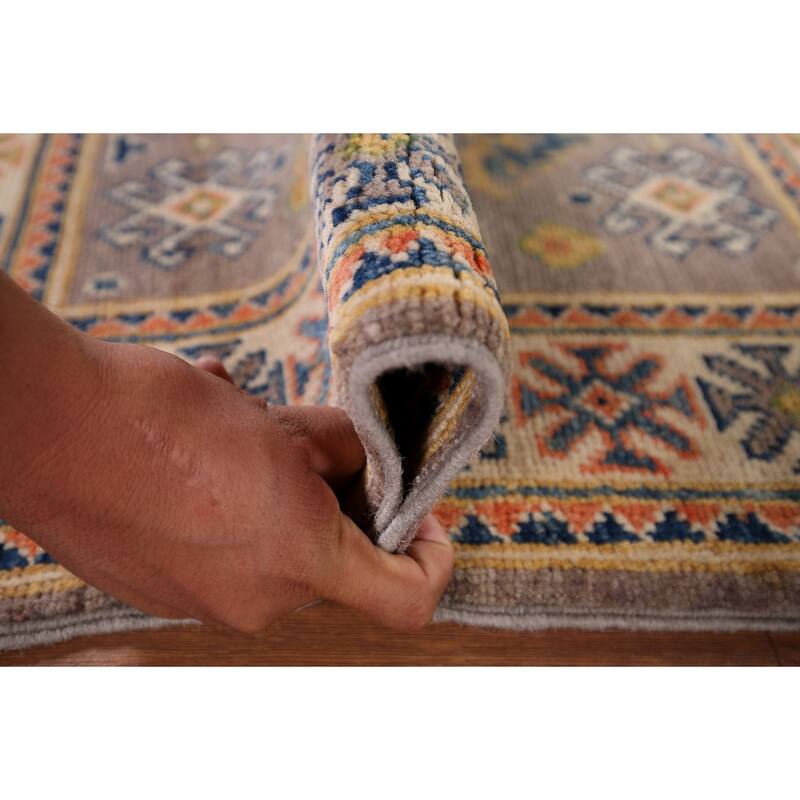 Geometric Kazak Accent Rug Handmade Oriental Wool Carpet - 2'1" x 2'10"