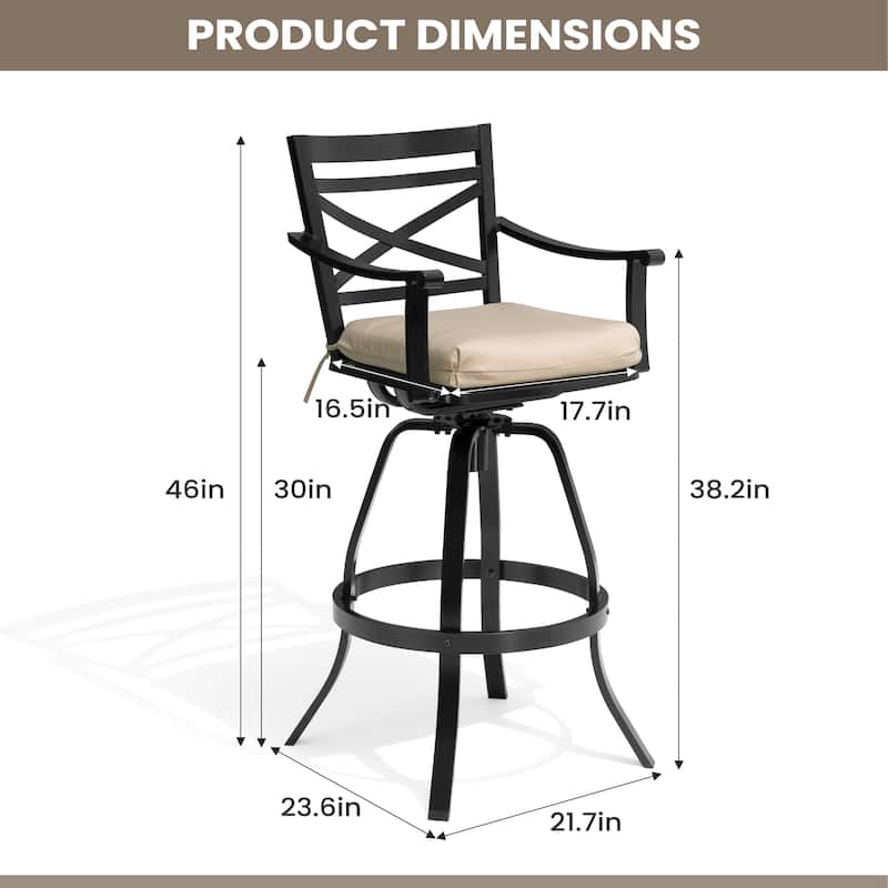 Pellebant Patio Outdoor Aluminum Swivel Bar Stools with Sunbrella Cushion - 21.7 in W x 16.5 in D x 46 in H