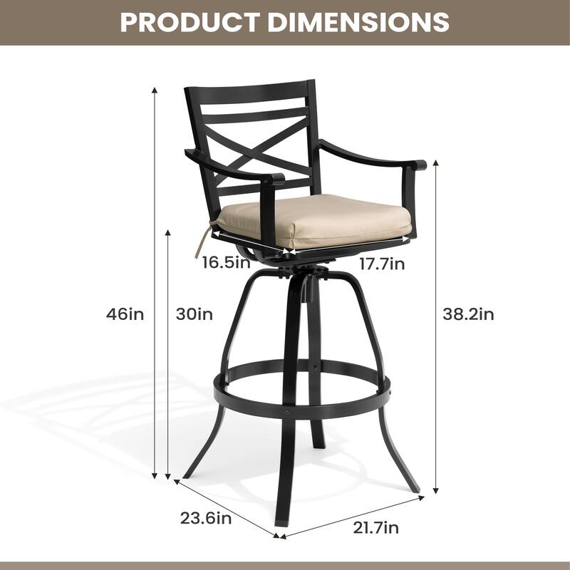 Pellebant Patio Outdoor Indoor Aluminum Swivel Bar Stools Dining Chairs with Sunbrella Cushion