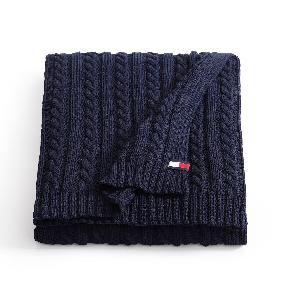 Tommy Hilfiger Hilfiger Cable Knit Solid Throw Blanket