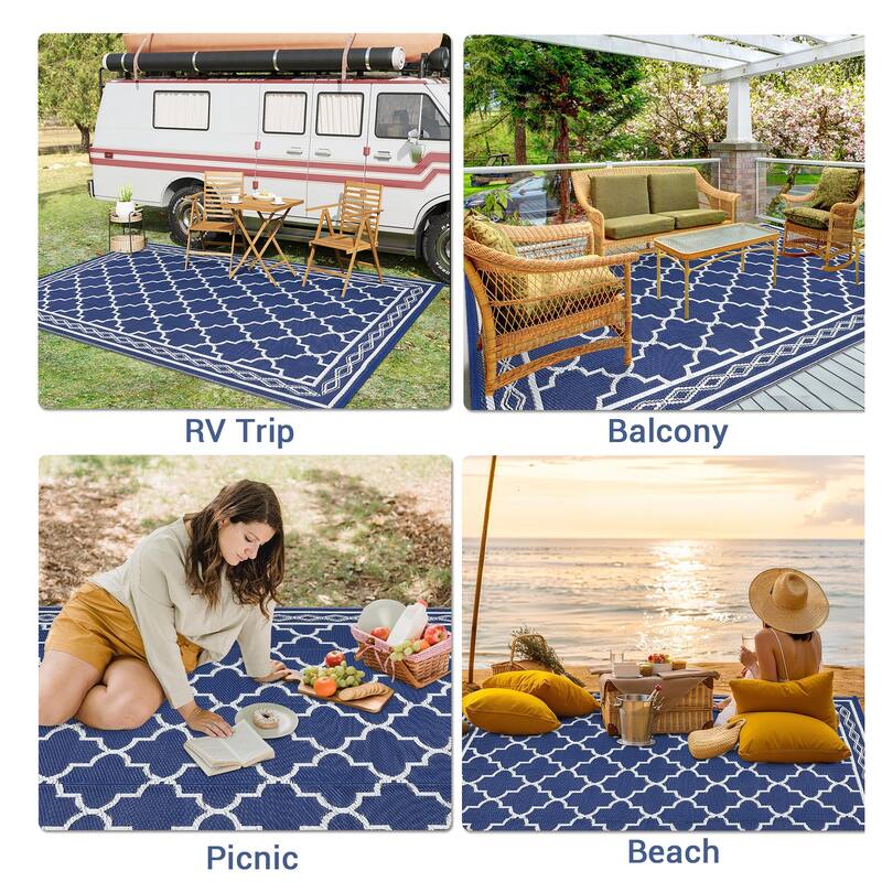 Outdoor Rug Waterproof Reversible Rug Outside Plastic Carpet, Stain & UV Resistant Portable RV Rug