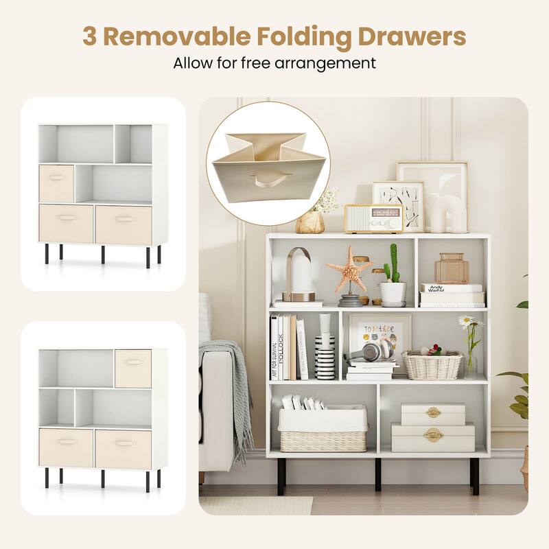 Costway 6-Cube Bookshelf with 3 Removable Folding Fabric Drawers Metal - See Details