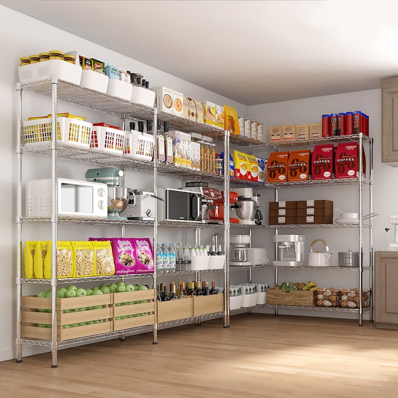 5-Tier Chrome Iron Multi-Purpose Storage Adjustable Shelf Rack for Kitchen or Garage - 177 × 40 × 180 cm