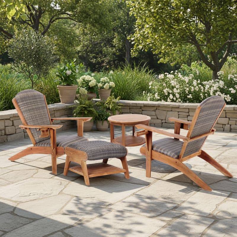 Cambridge Casual Camden Teak Patio Adirondack Chair Set with Padded Woven Seat - FREE Patio Cover