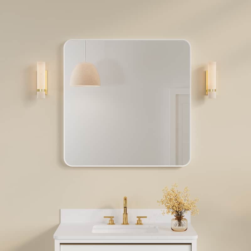 Modern Bathroom Wall Mounted Anodized Aluminum Framed Wall Vanity Mirror - 36 in.Wx 36 in.H-Square - White