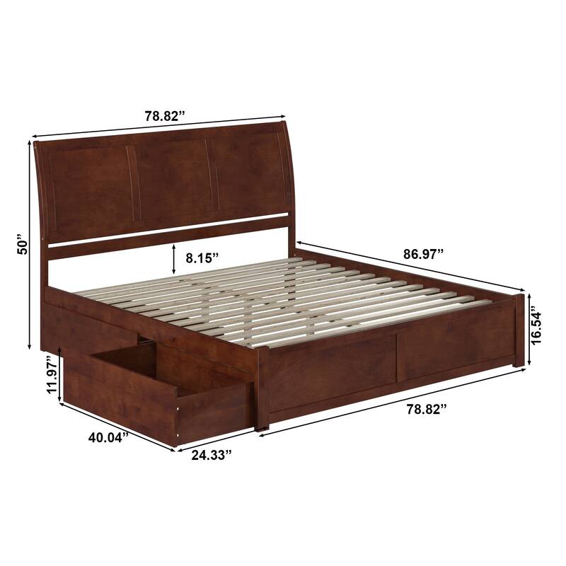 Portland King Platform Bed with Footboard and 2 Drawers in Walnut