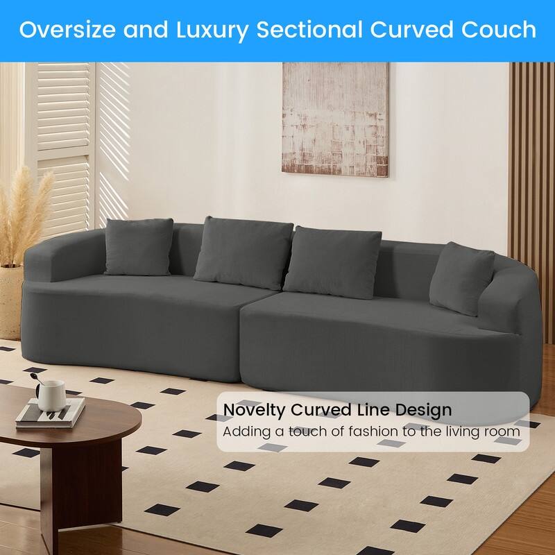 Mixoy 112" Curved Modular Sectional Sofa in Chenille Fabric Modern Minimalist Design Compressed No Assembly Required
