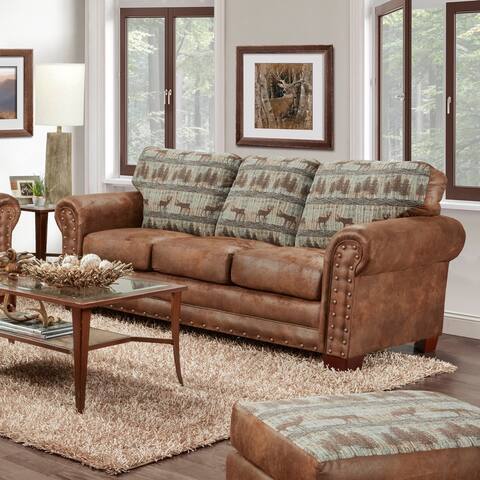 American Furniture Classics Model Deer Teal Lodge Tapestry Sofa