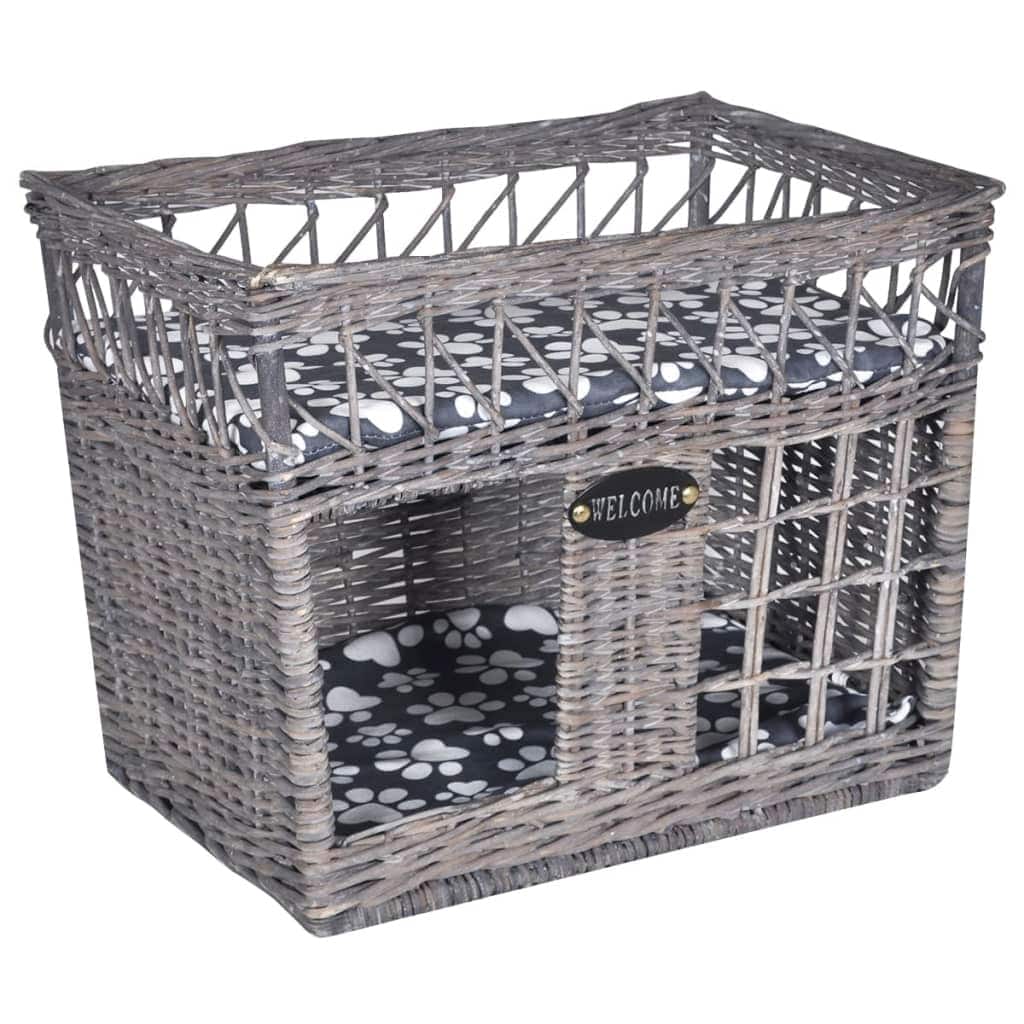 vidaXL Willow Cat Tree Pet House/Bed/Scratching Post with Cushion Square - 18.1" x 12.6" x 14.2"