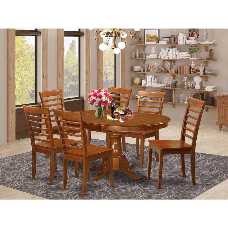 HomeStock 7-Piece Oval Saddle Brown Finish Solid Wood Top Dining Table with 6-Chairs with Lattice Back