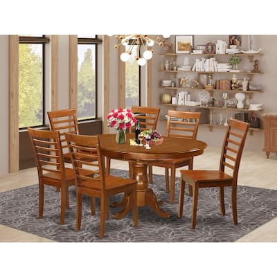 HomeStock 7-Piece Oval Saddle Brown Finish Solid Wood Top Dining Table with 6-Chairs with Lattice Back