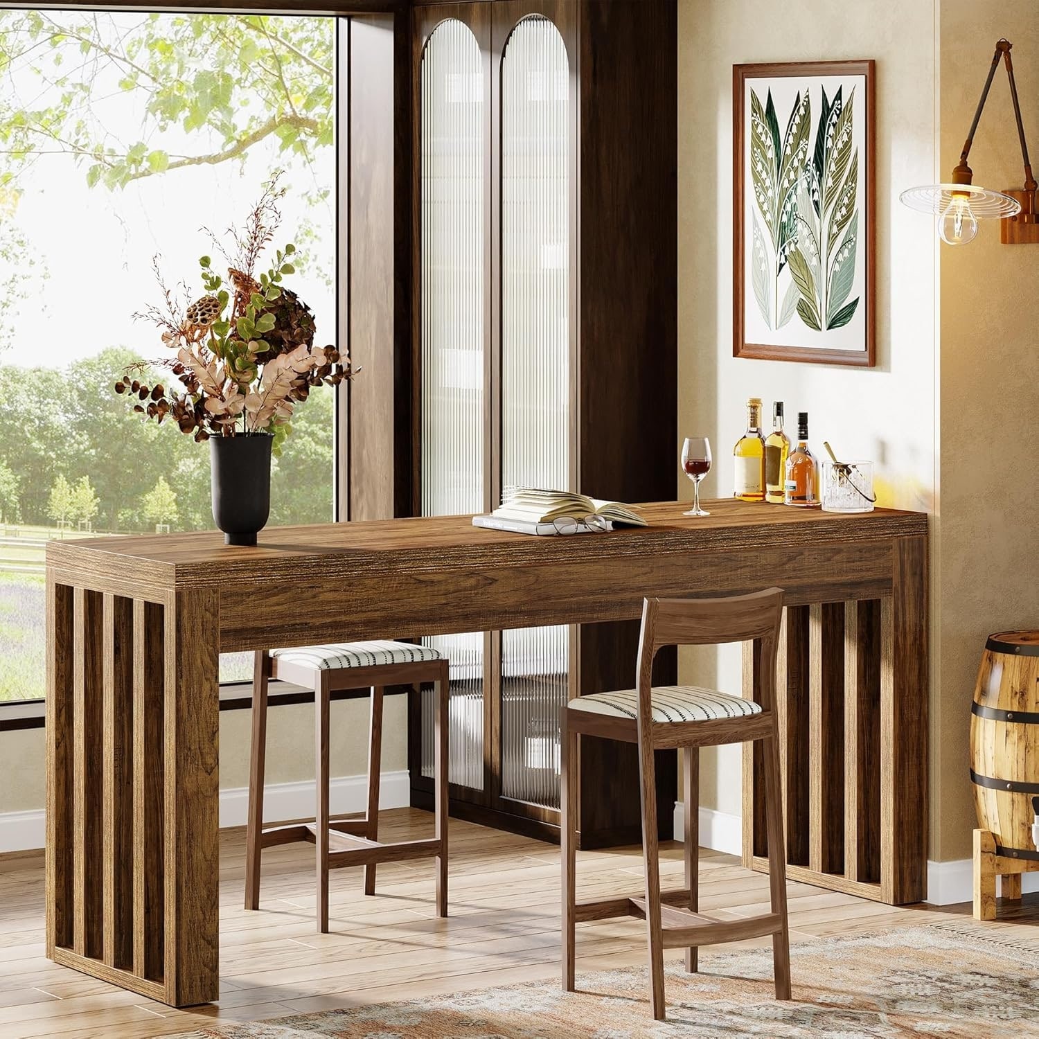 63-inch Bar Table, Farmhouse Counter Height Pub Dining Table