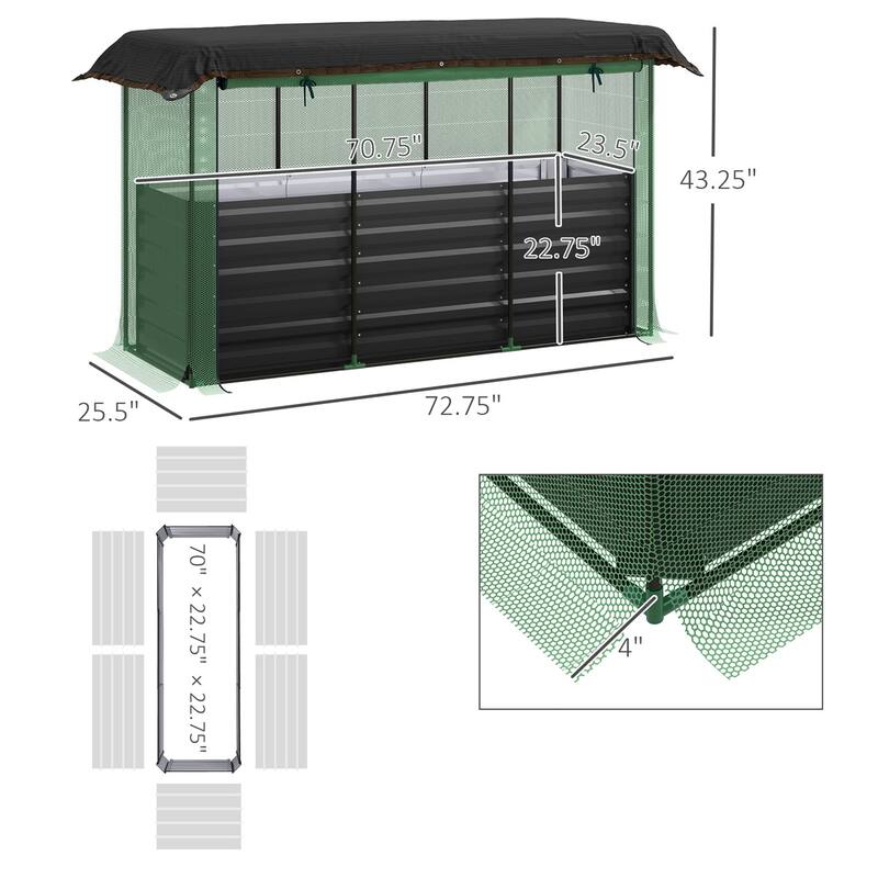 Galvanized Steel Raised Garden Bed with Crop Cage and Shade