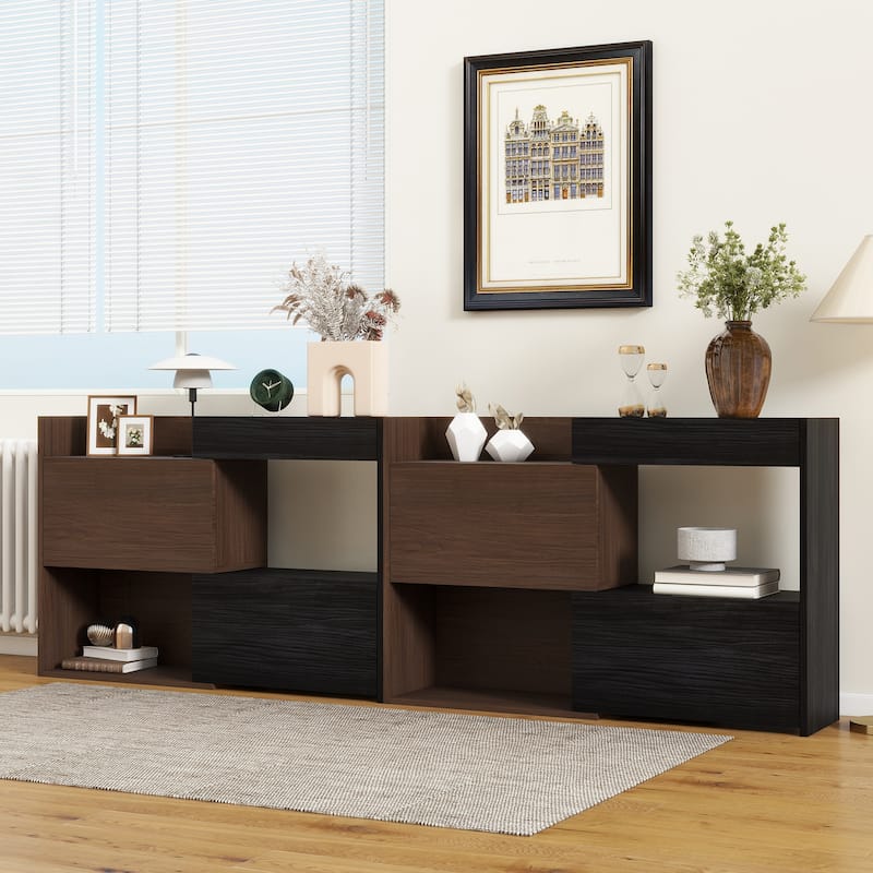 Storage Cabinet with Adjustable Extendable, Buffet Sideboard with Drawer, Two-Tone Design Bookcase Corner Cabinet