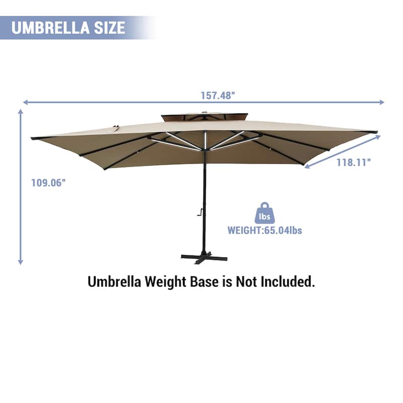 13ft Aluminum 2-Top Rectangular Cantilever Market Umbrella with LED Lights