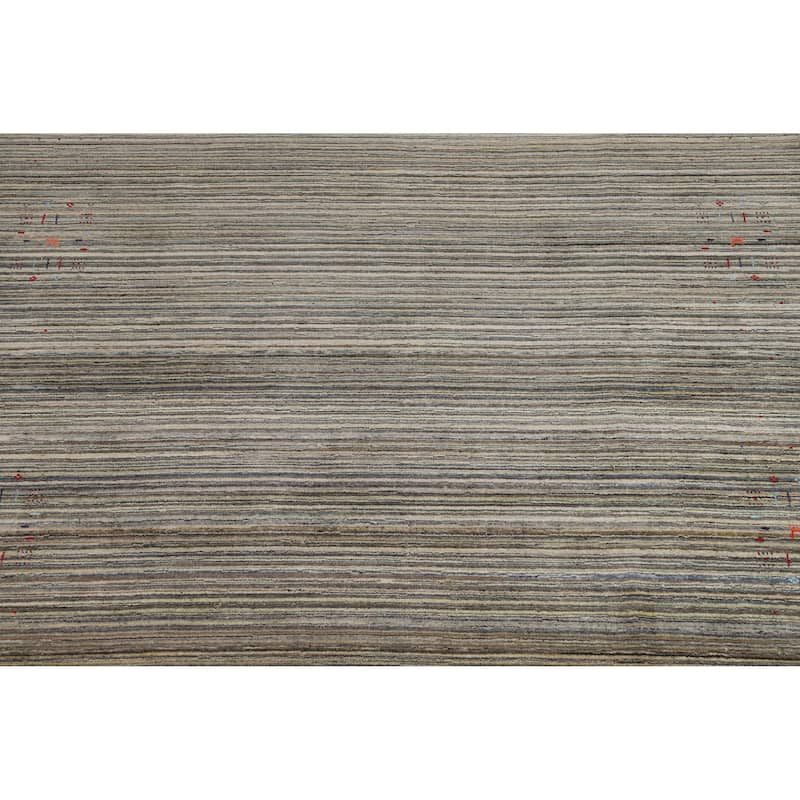 Striped Gabbeh Indian Area Rug Hand-Knotted Wool Carpet - 8'0" x 9'9"