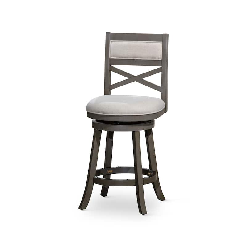 DTY Indoor Living Meeker X-Back Swivel Stool - Weathered Gray Finish/Beige Fabric - Counter Height - 23-28 in.