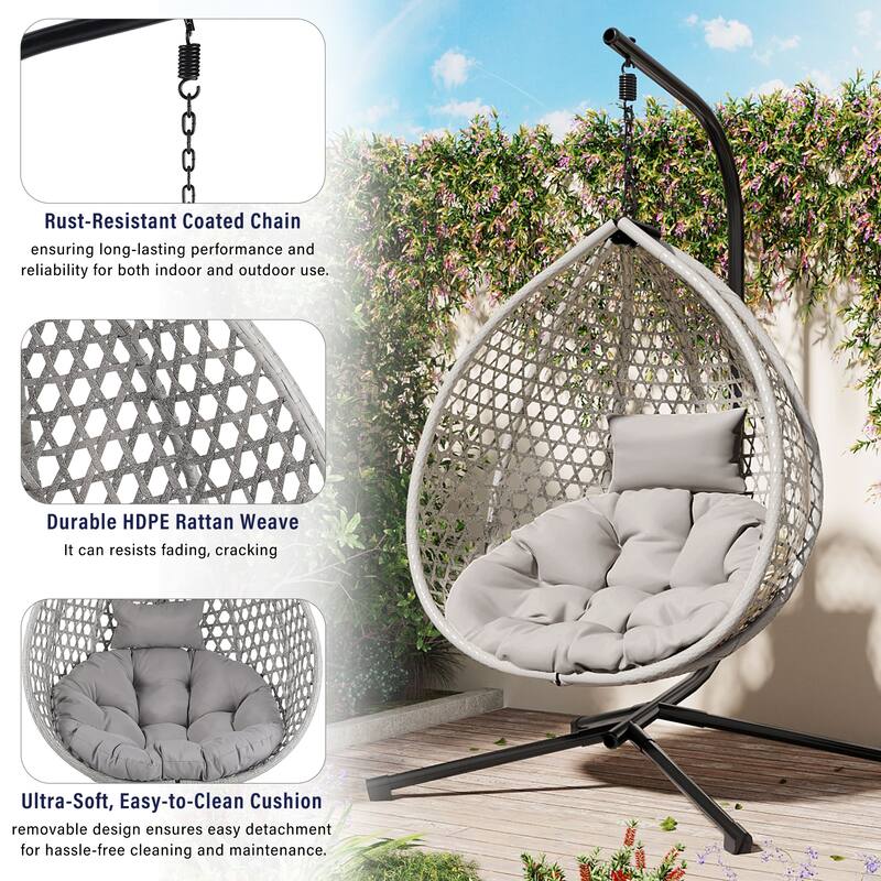 U_STYLE Rattan Weave Hanging Egg Chair with Stand - 76.77