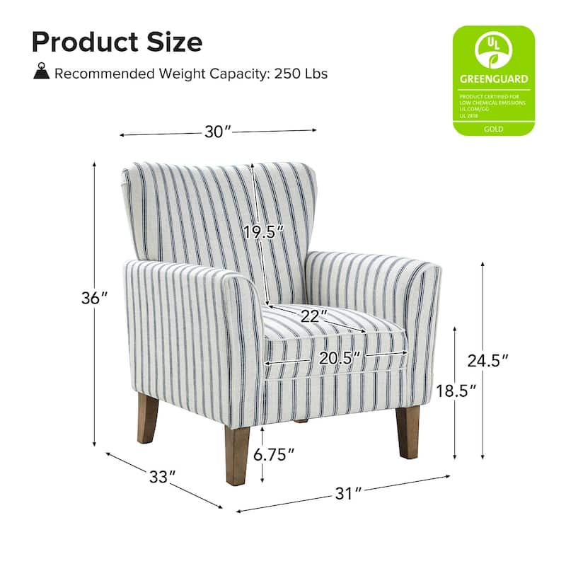 Warren Farmhouse Striped Wingback Chair with Solid Wood Legs by HULALA HOME