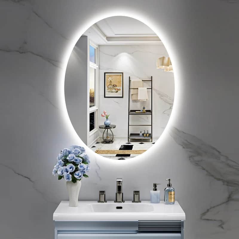 UL Certified Frameless Anti-Fog 3 Colors Dimmable LED Backlit Wall Bathroom Vanity Mirror - 30" x 22" - Oval