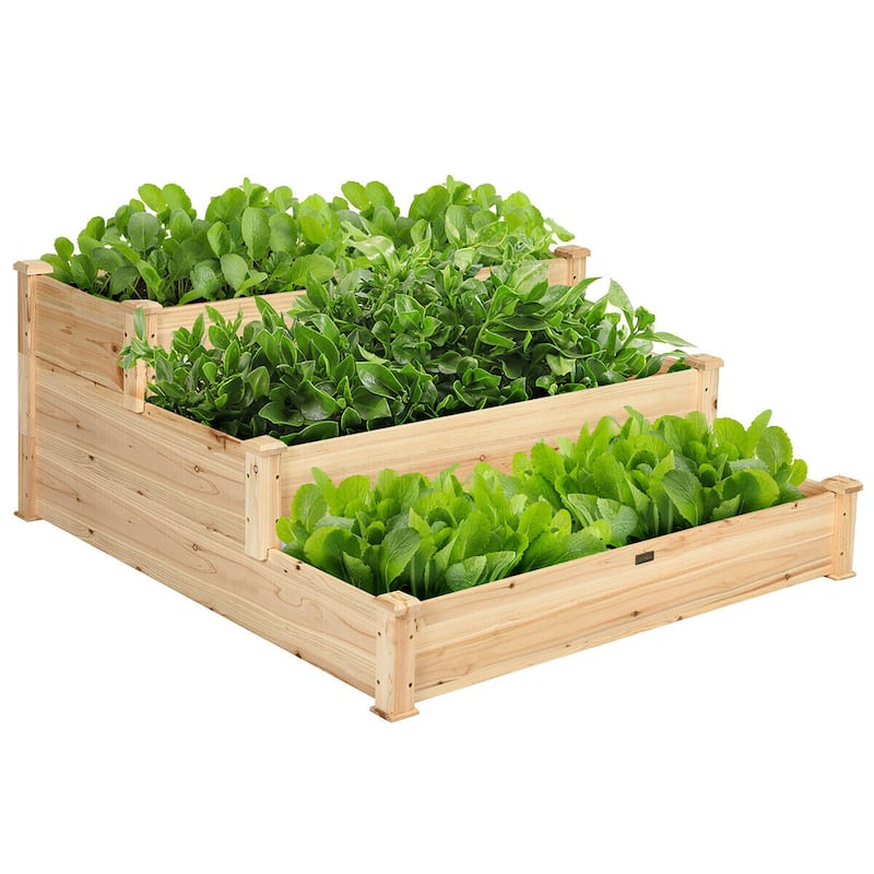 Costway 3 Tier Wooden Raised Garden Bed Planter Kit Outdoor Grow - 49" x 49" x 22"