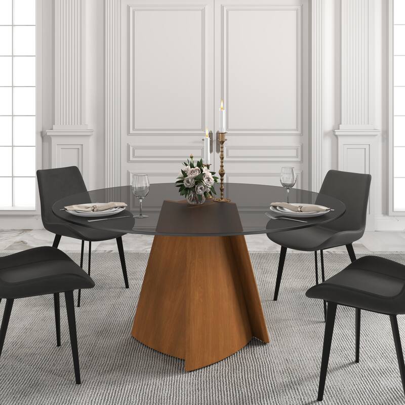 59" Kitchen Table Modern Dining Glass Round Table with Susan with Wood Legs