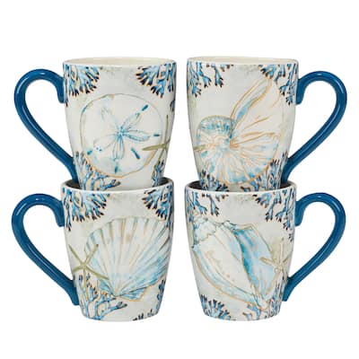 Certified International Playa Shells 18 oz. Mugs, Set of 4