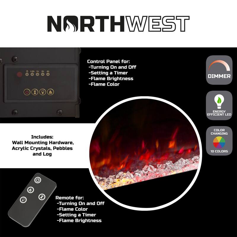 Northwest 50-Inch Wall Electric Fireplace, Black