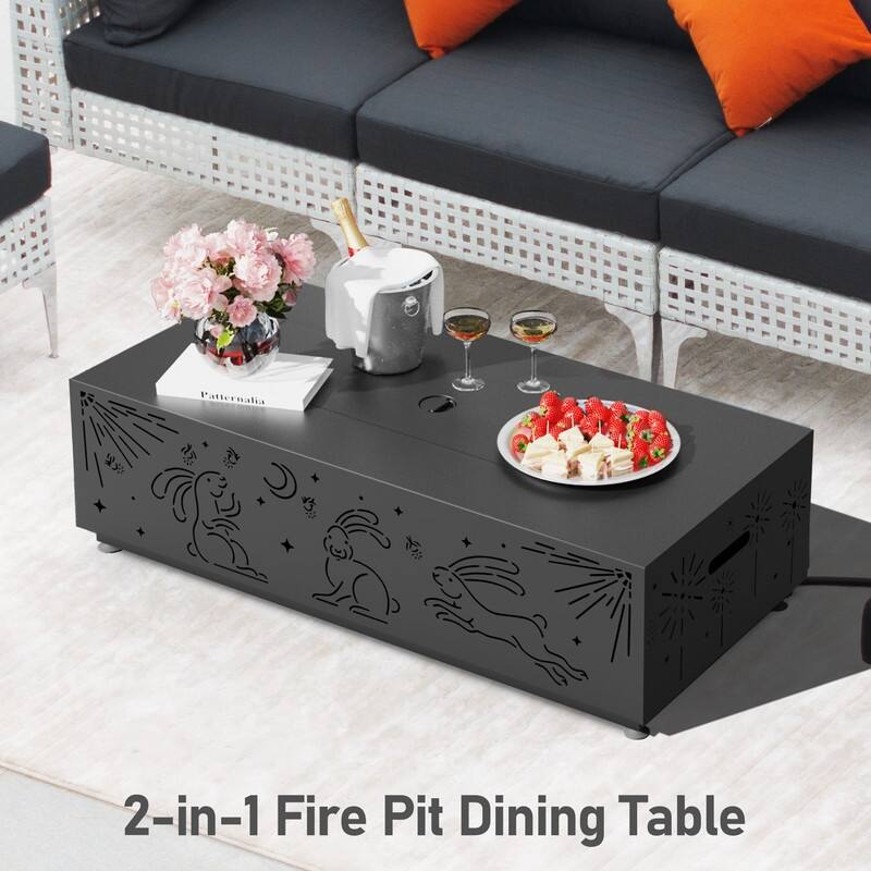 FINCATI Propane Fire Pit Coffee Table, Rectangle Natural Gas Outdoor Fire Pit Modern Gas Firepit, 42'' Fire Pit Table