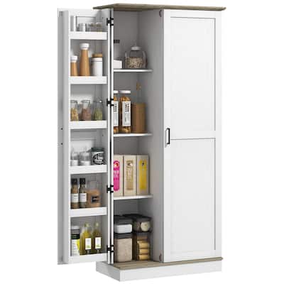 Modern Tall Storage Cabinet with 6 Spice Racks and Adjustable Shelves for Living Room, Dining Room