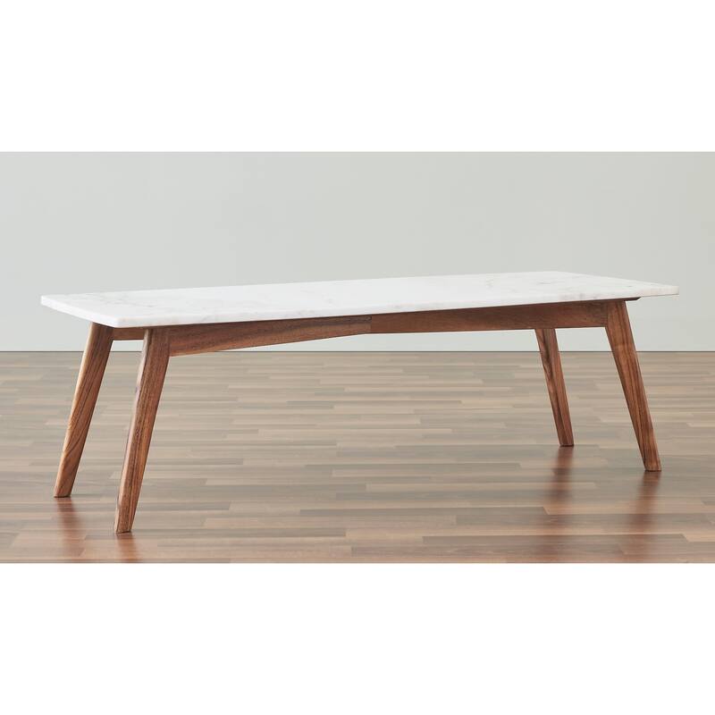 Nero Authentic White Marble Coffee Table with Solid Wood Legs - On Sale ...